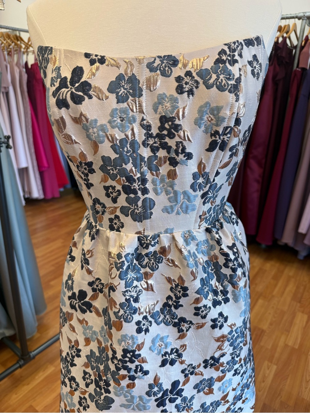 Dessy 3148GIB Cosette High-Low Evening Dress in Gilt Indigo Brocade - Picture 3 of 4